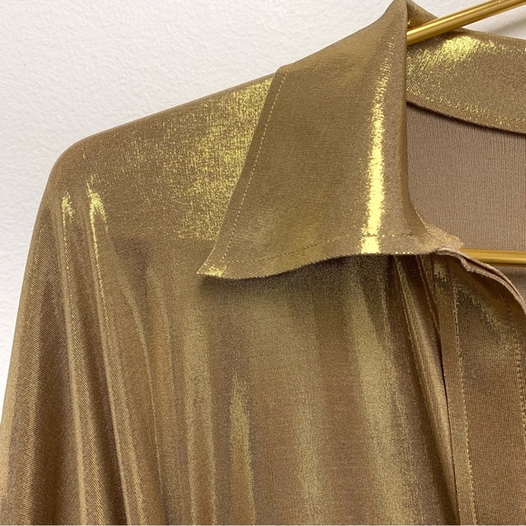 Norma Kamali TY Tie Front NK Shirt Mini Dress Size Small Gold Metallic NWOT $185 - Picture 7 of 14